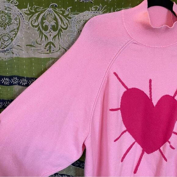 XOKR Kerri Rosenthal Pink Heart Mock Neck Sweater Size Large - Picture 3 of 14